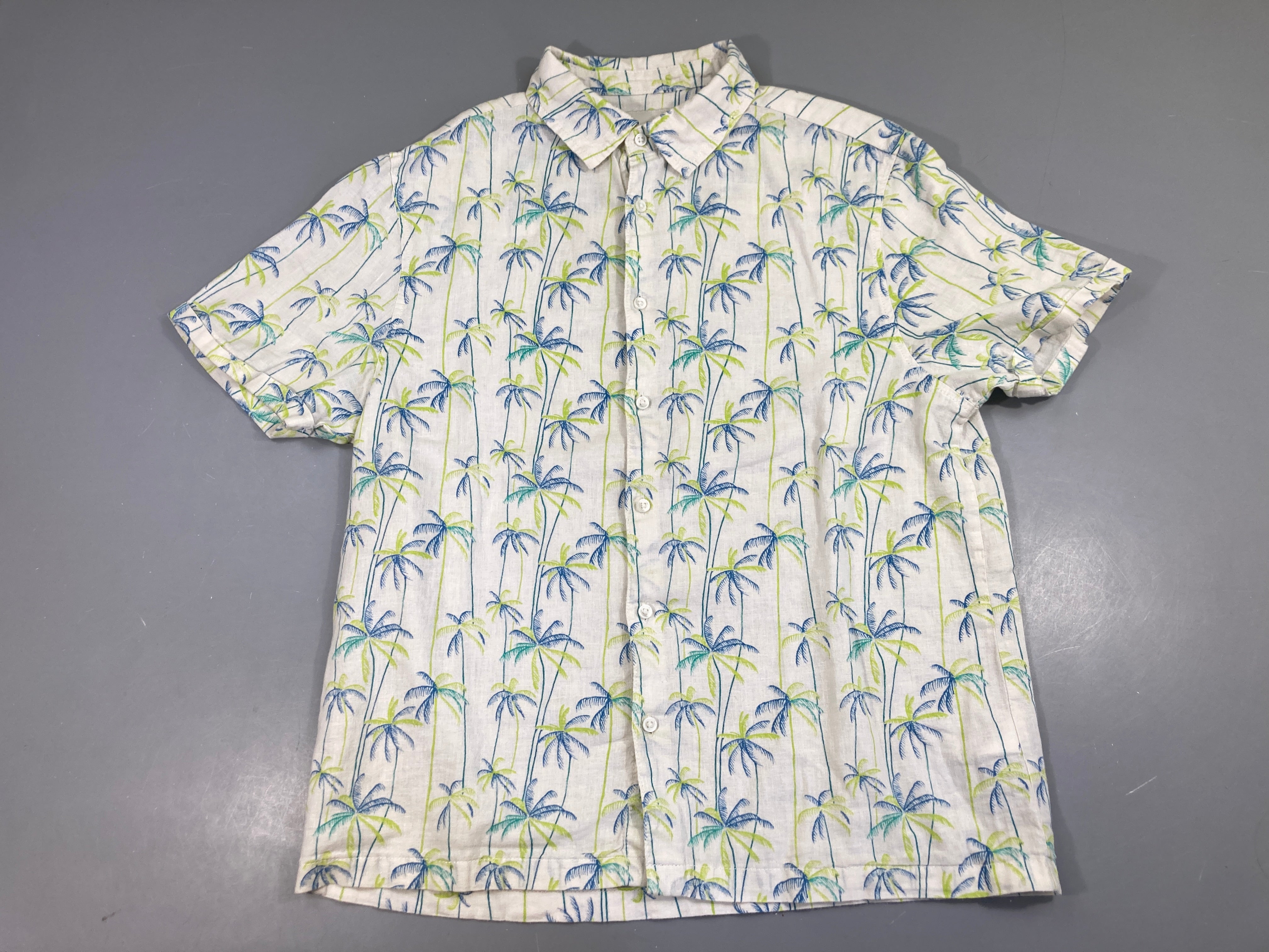 Chemise m.c blanche palmier 55% Lin 45%Coton