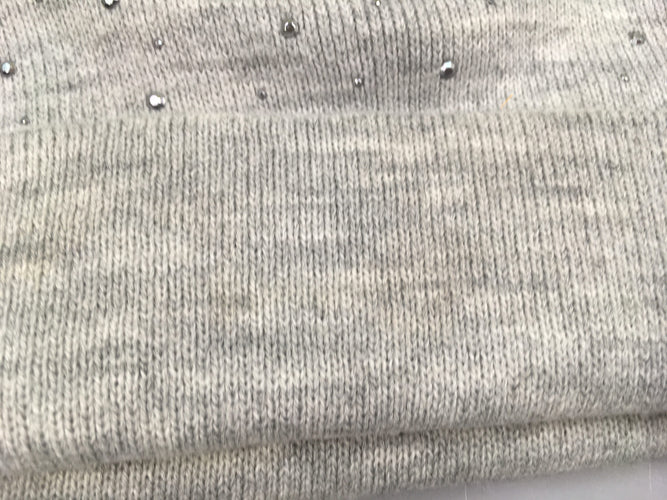 Bonnet gris chiné strass pompom rose, moins cher chez Petit Kiwi