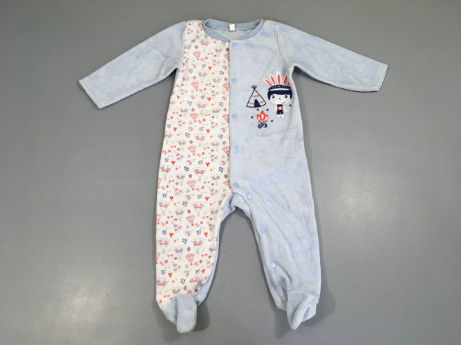 Pyjama velours bleu/blanc Idiens Tipis, moins cher chez Petit Kiwi