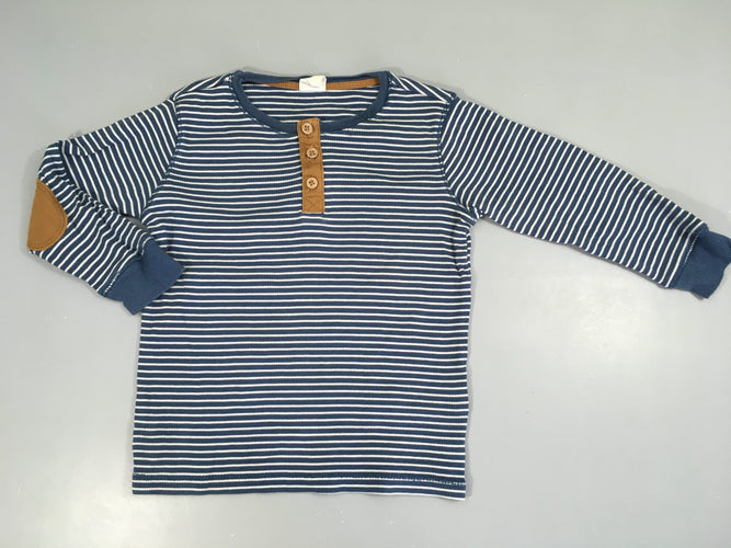 T-shirt m.l bleu rayé blanc boutons col, moins cher chez Petit Kiwi