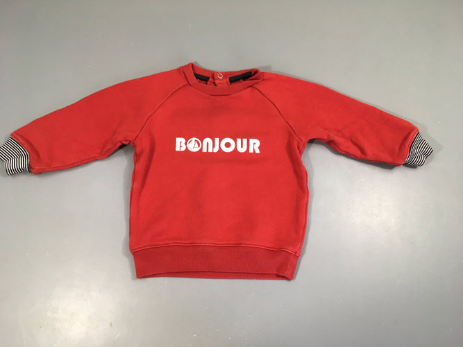 Sweat rouge Bonjour, moins cher chez Petit Kiwi