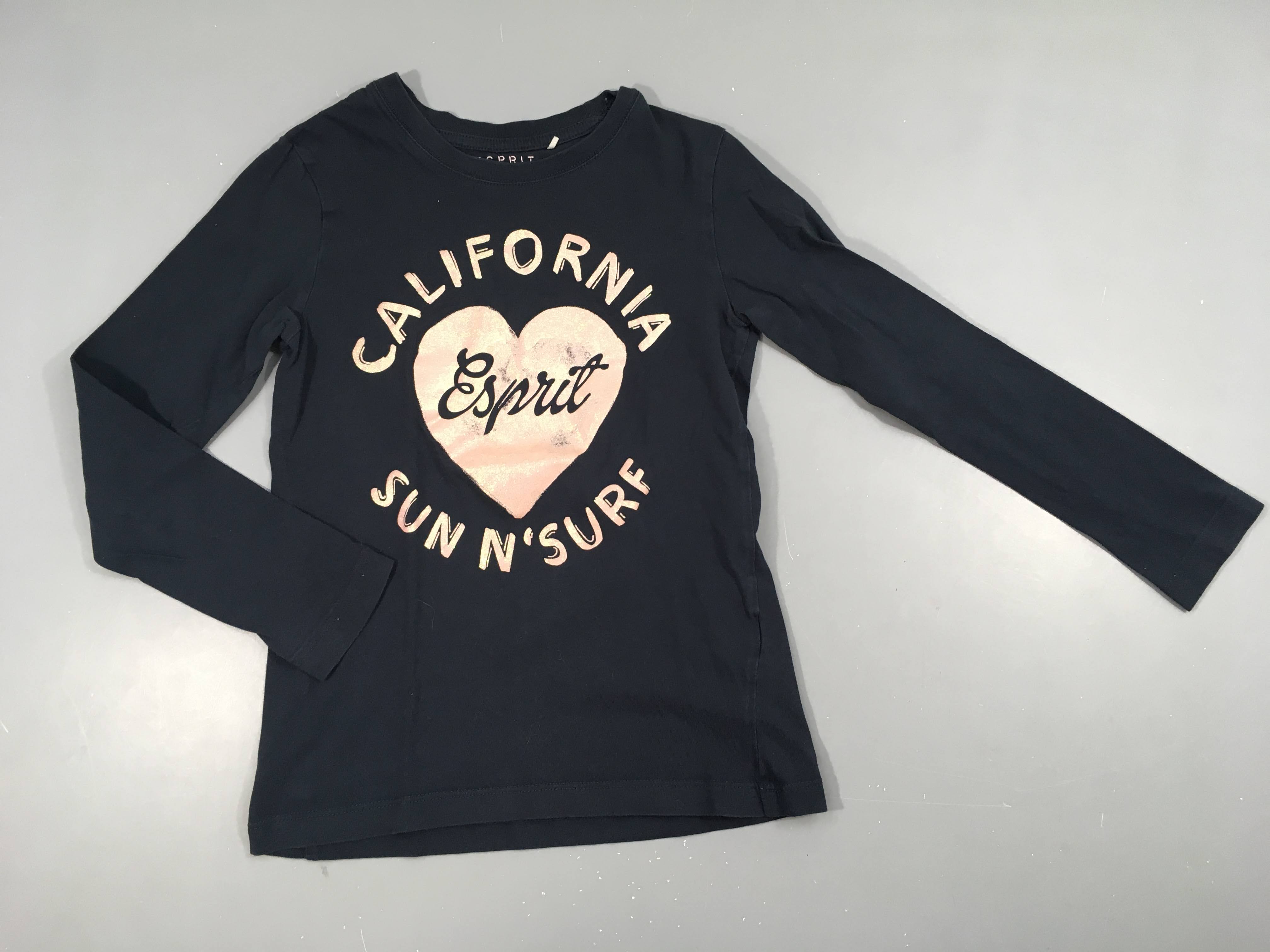 T-shirt m.l bleu marine coeur rose irisé