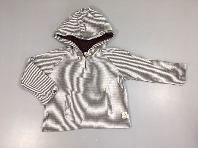 Sweat à capuche blanc rayé gris, moins cher chez Petit Kiwi
