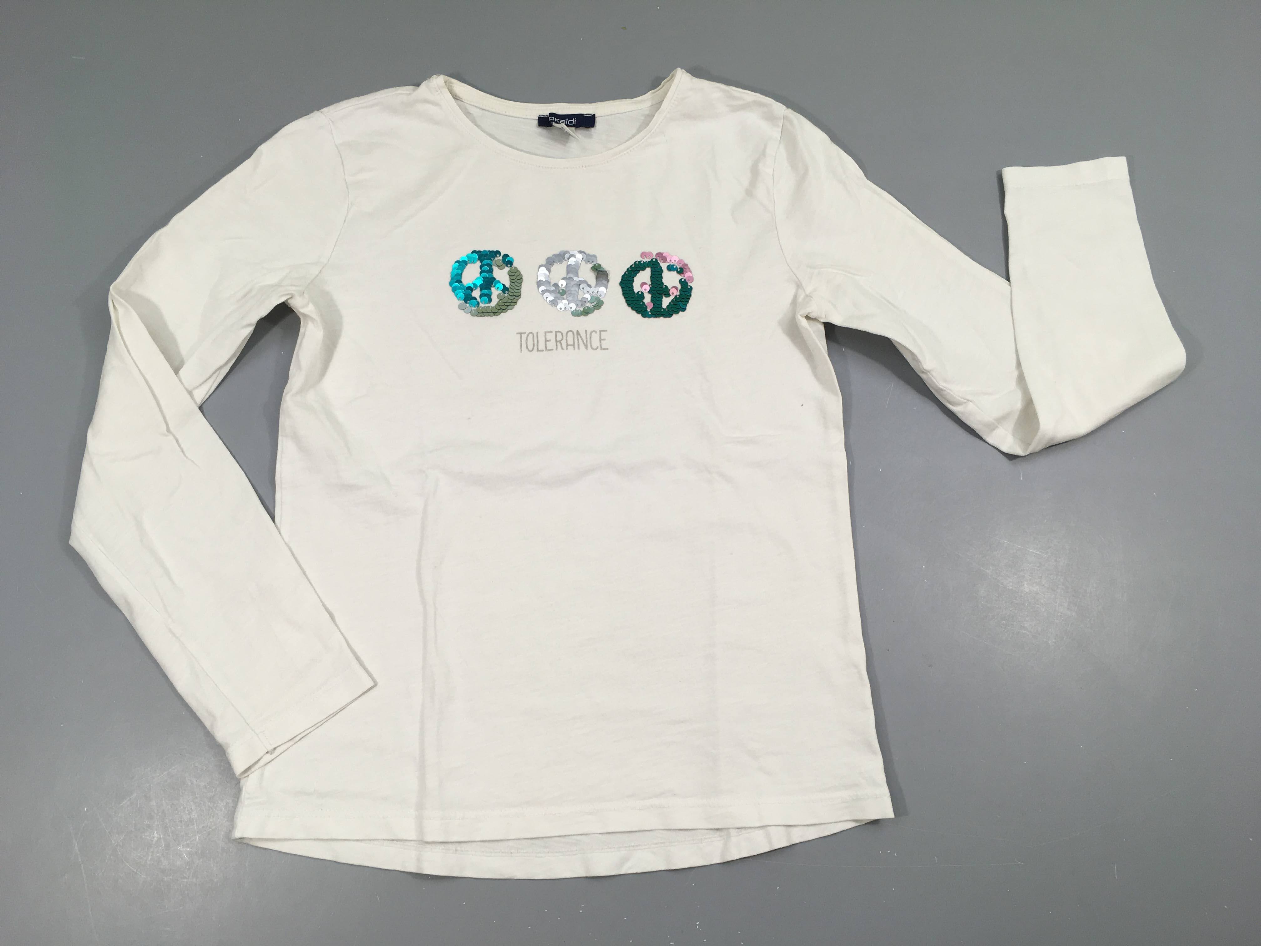 T-shirt m.l blanc flammé Peace sequins réversibles