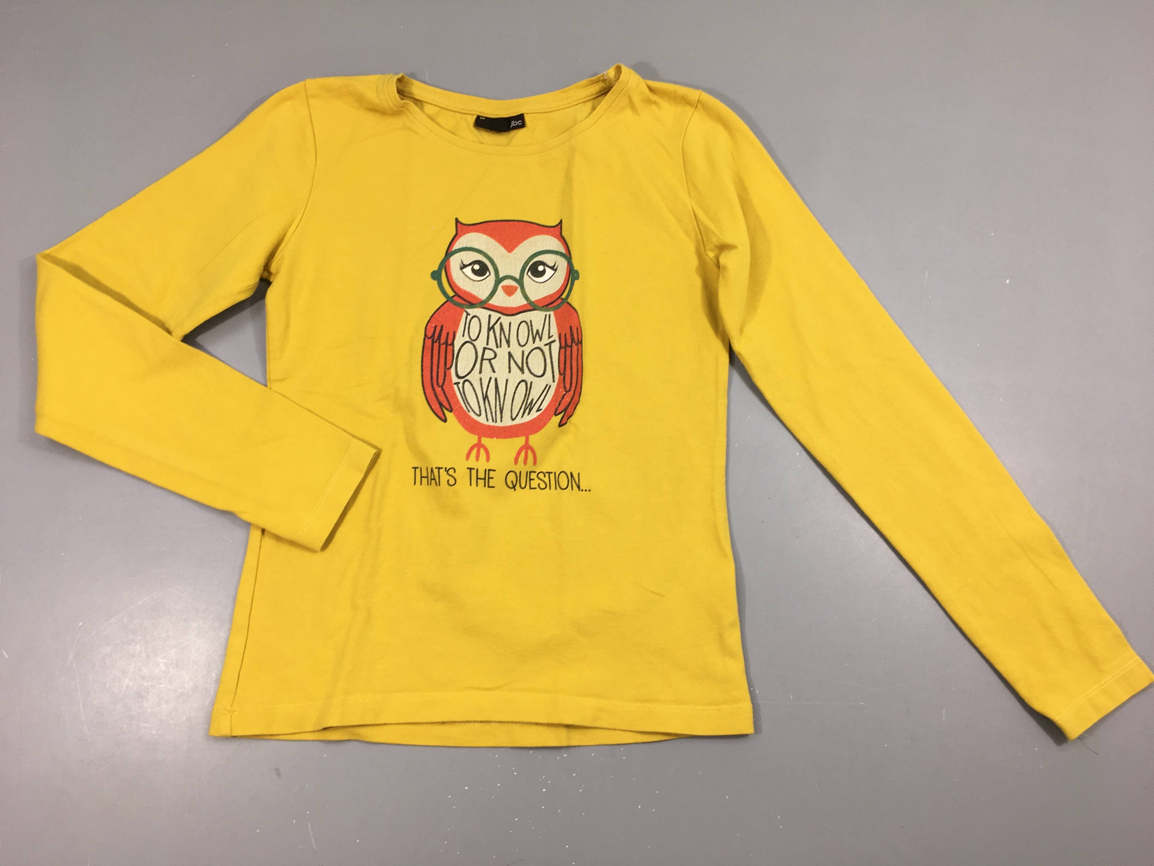 T-shirt m.l jaune hibou irisé, flocage usé