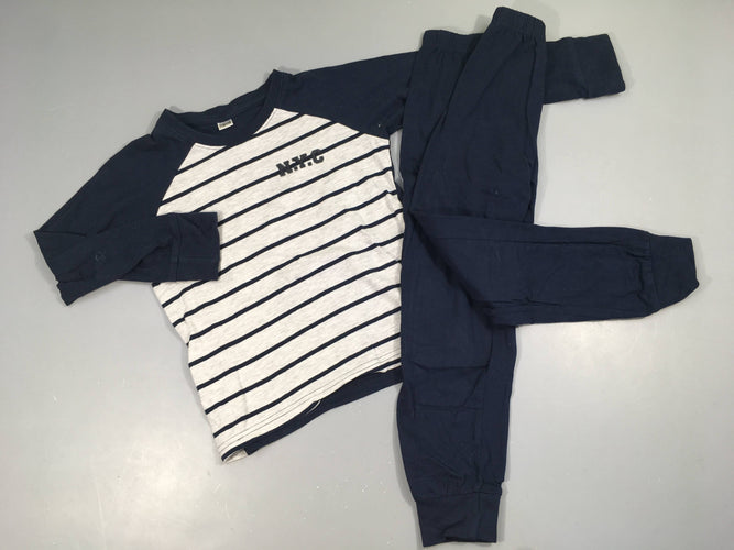 Pyjama 2pcs jersey bleu marine/gris chiné NYC, moins cher chez Petit Kiwi