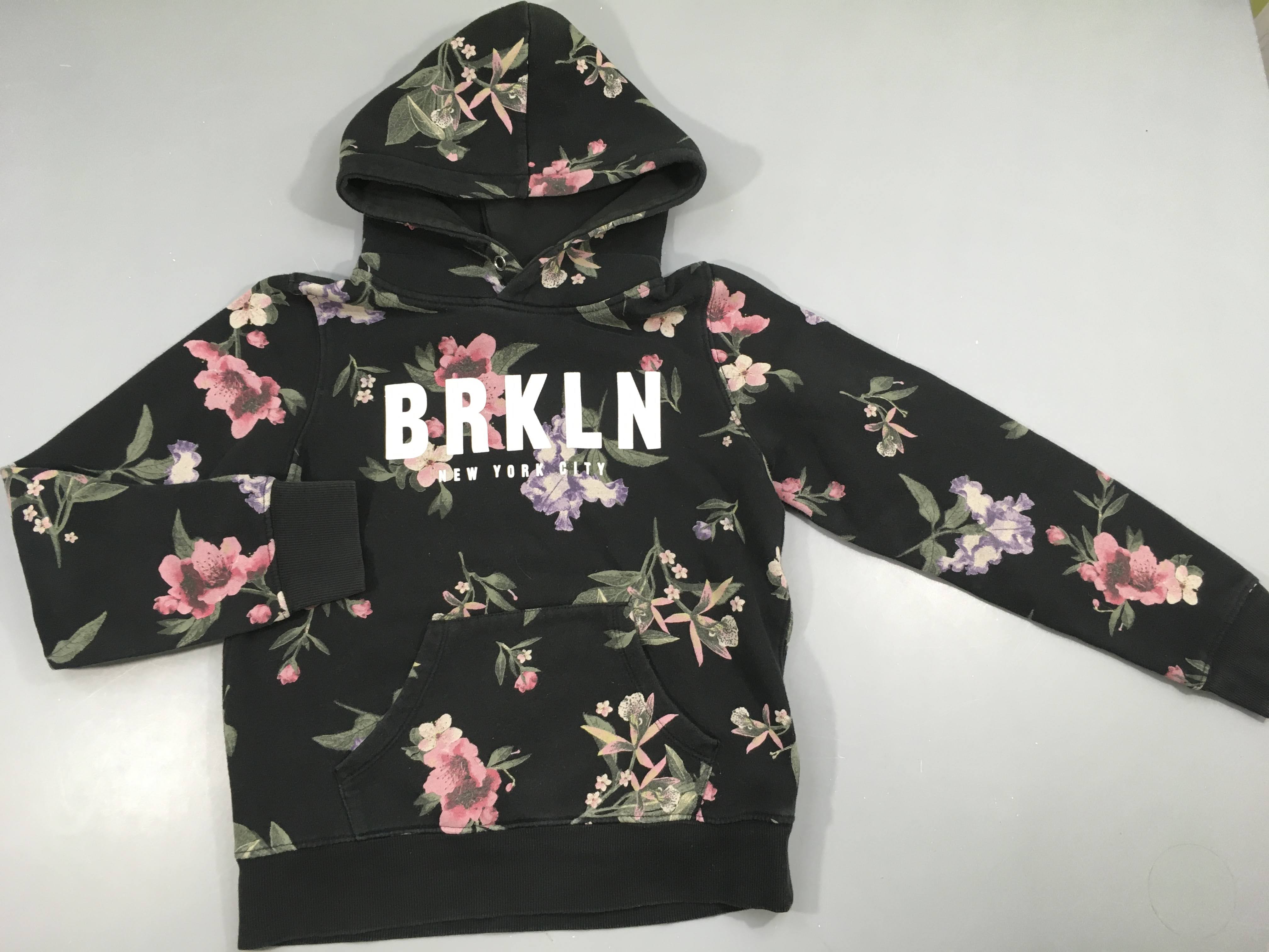 Sweat à capuche noir fleurs BRKLN, légèrement bouloché
