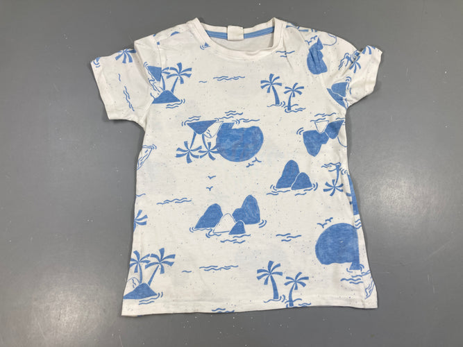 T-shirt m.c blanc palmier bleu, moins cher chez Petit Kiwi