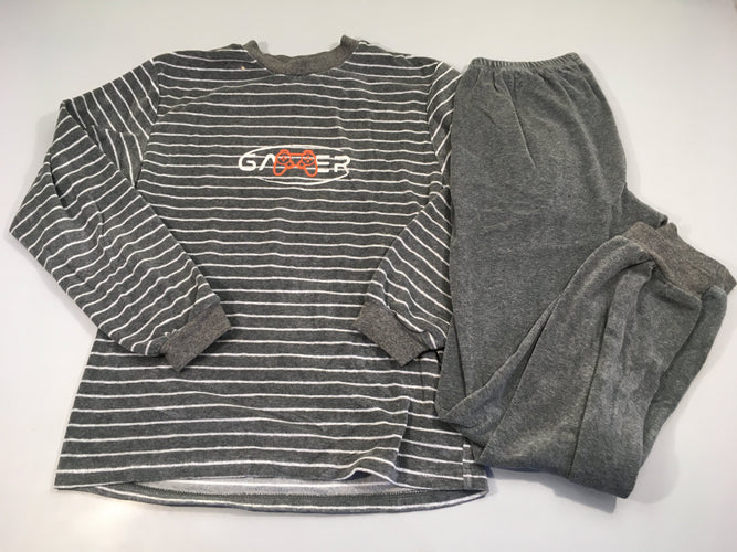 Pyjama 2pcs velours gris foncé rayé gamer, moins cher chez Petit Kiwi