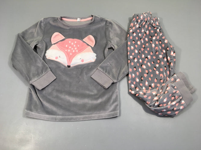 Pyjama 2pcs velours gris renarde rose, moins cher chez Petit Kiwi
