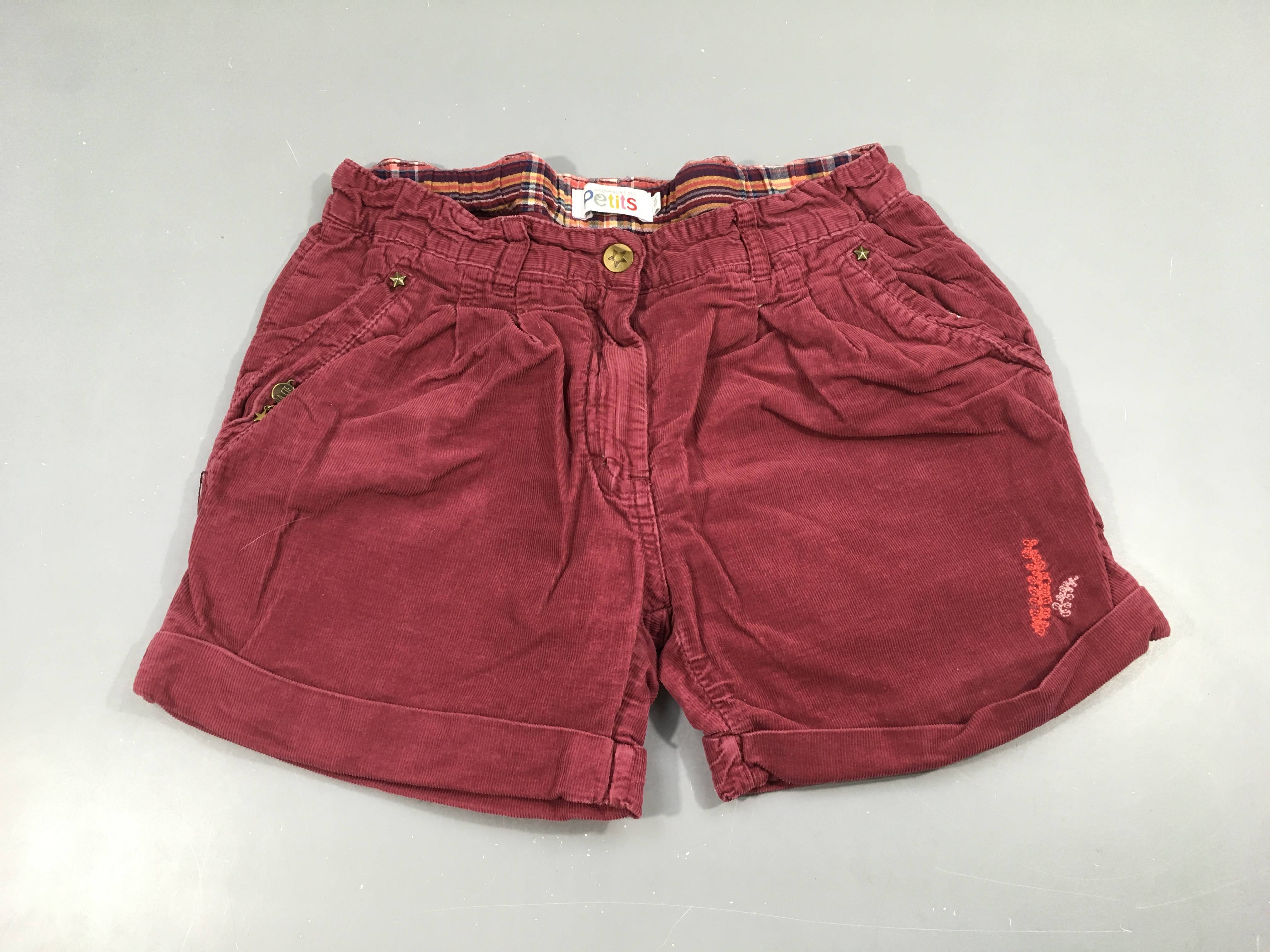 Short velours côtelé bordeaux à revers