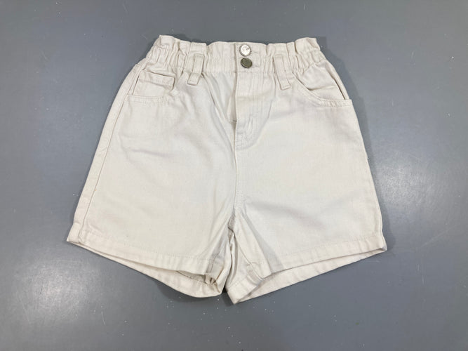 Short en jean beige taille élastique, moins cher chez Petit Kiwi