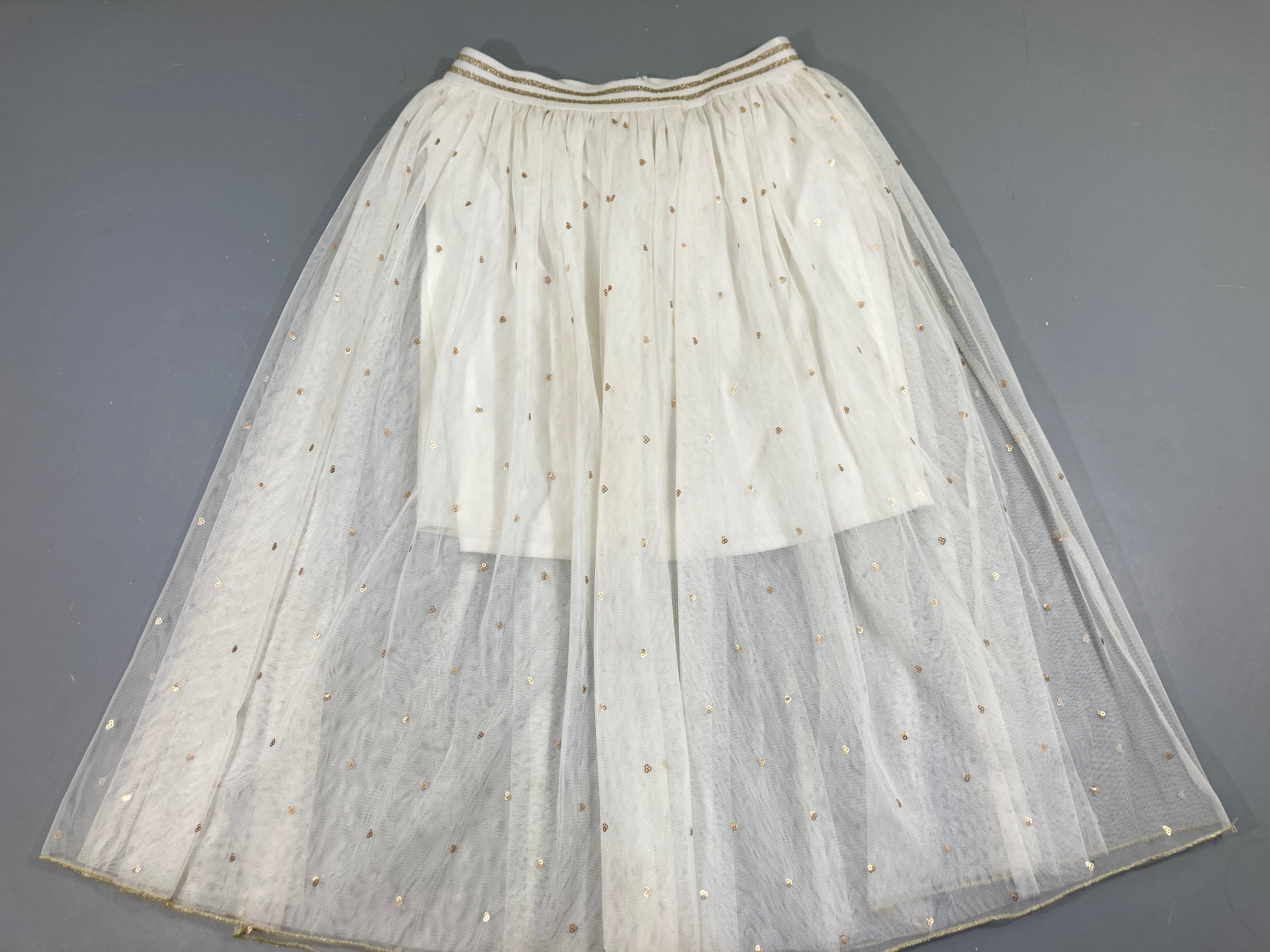 Jupe longue écru tulle sequins dorés