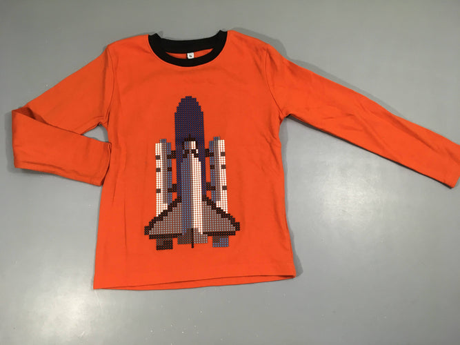 T-shirt m.l orange/noir fusée relief, moins cher chez Petit Kiwi