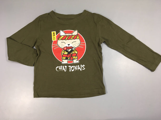 T-shirt m.l kaki chat ponais, moins cher chez Petit Kiwi