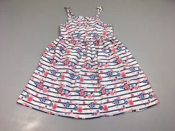 Robe s.m blanche lignée bleue fleurie rose