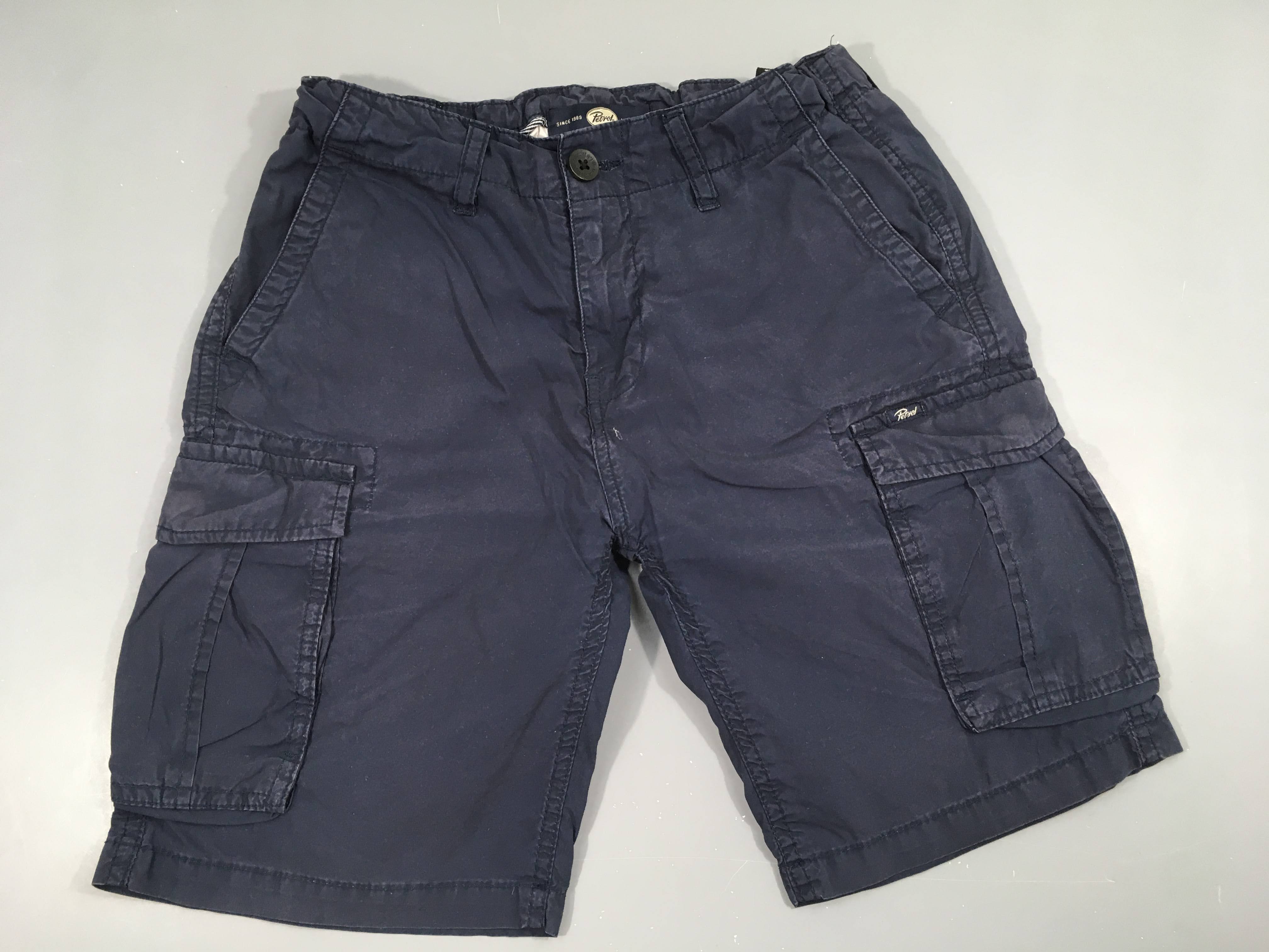 Bermuda poches latérales bleu foncé légèrement délavé coutures