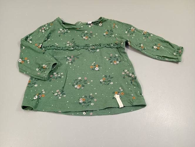 T-shirt m.l vert à fleurs, moins cher chez Petit Kiwi