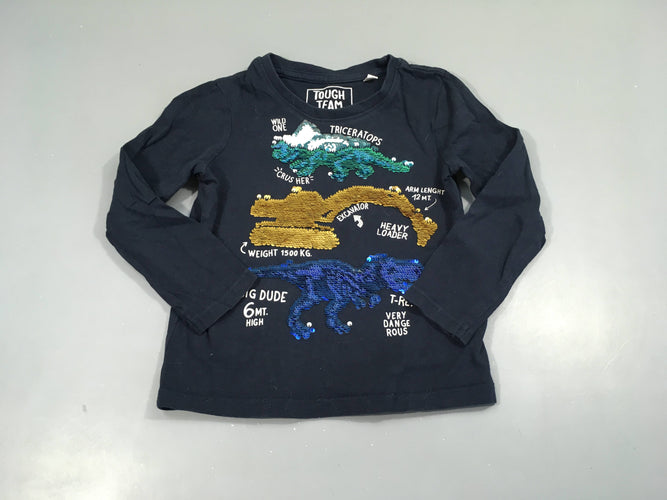 T-shirt m.l bleu foncé Dinos sequins, moins cher chez Petit Kiwi