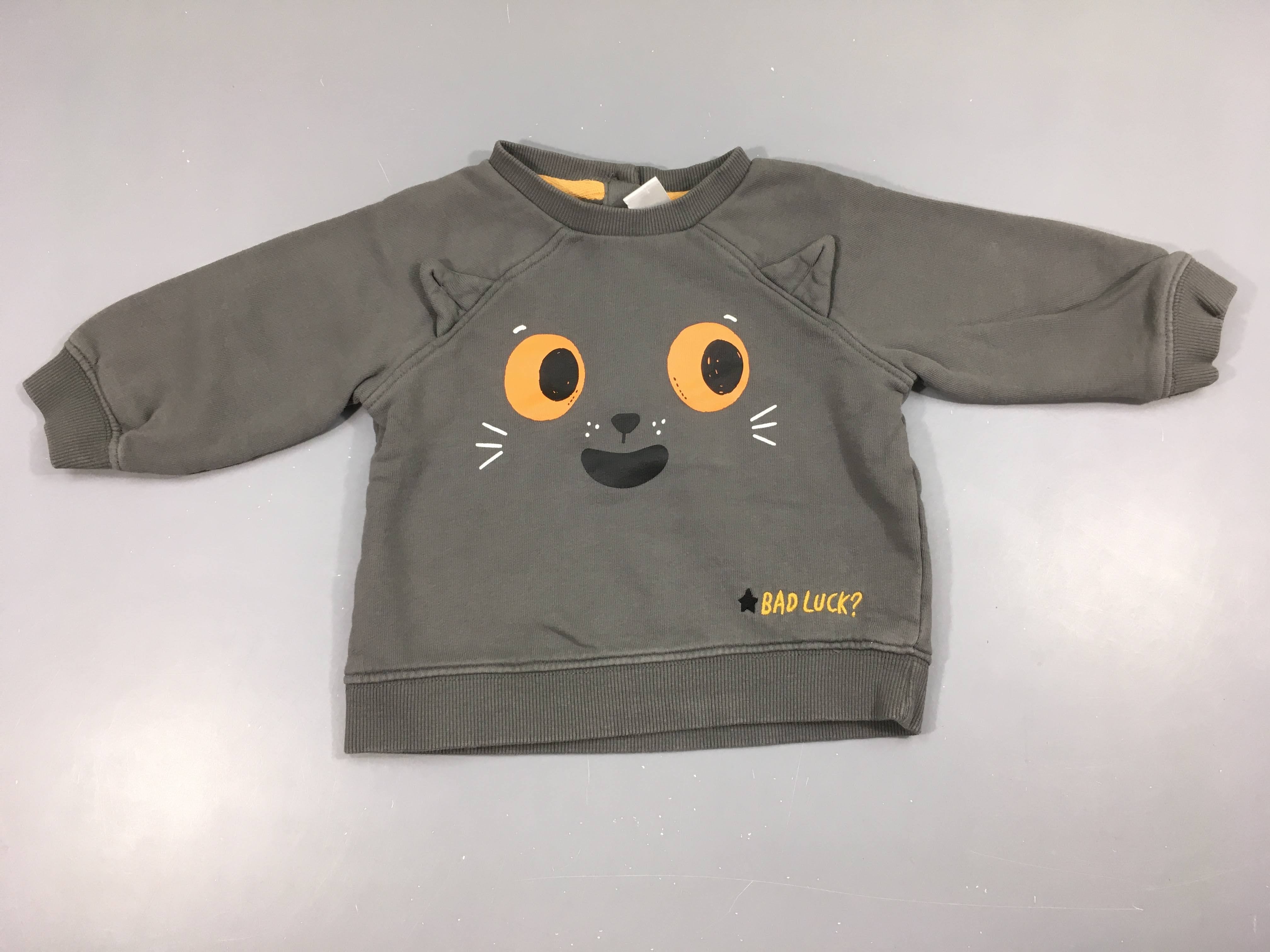 Sweat gris chat, oreilles en relief