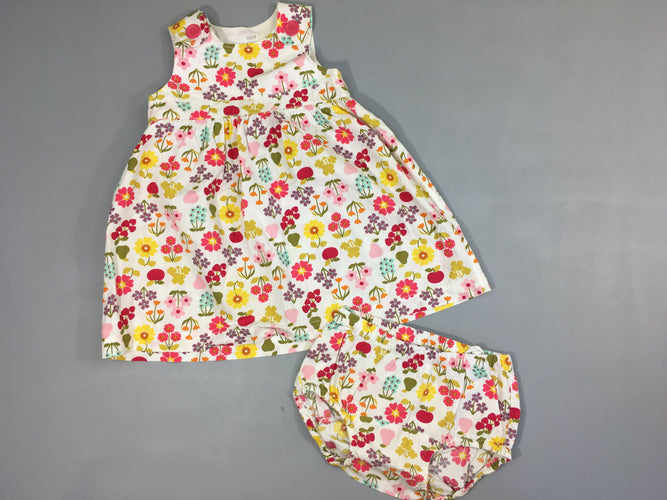 Robe s.m blanche fleurs multicolores + bloomer, moins cher chez Petit Kiwi