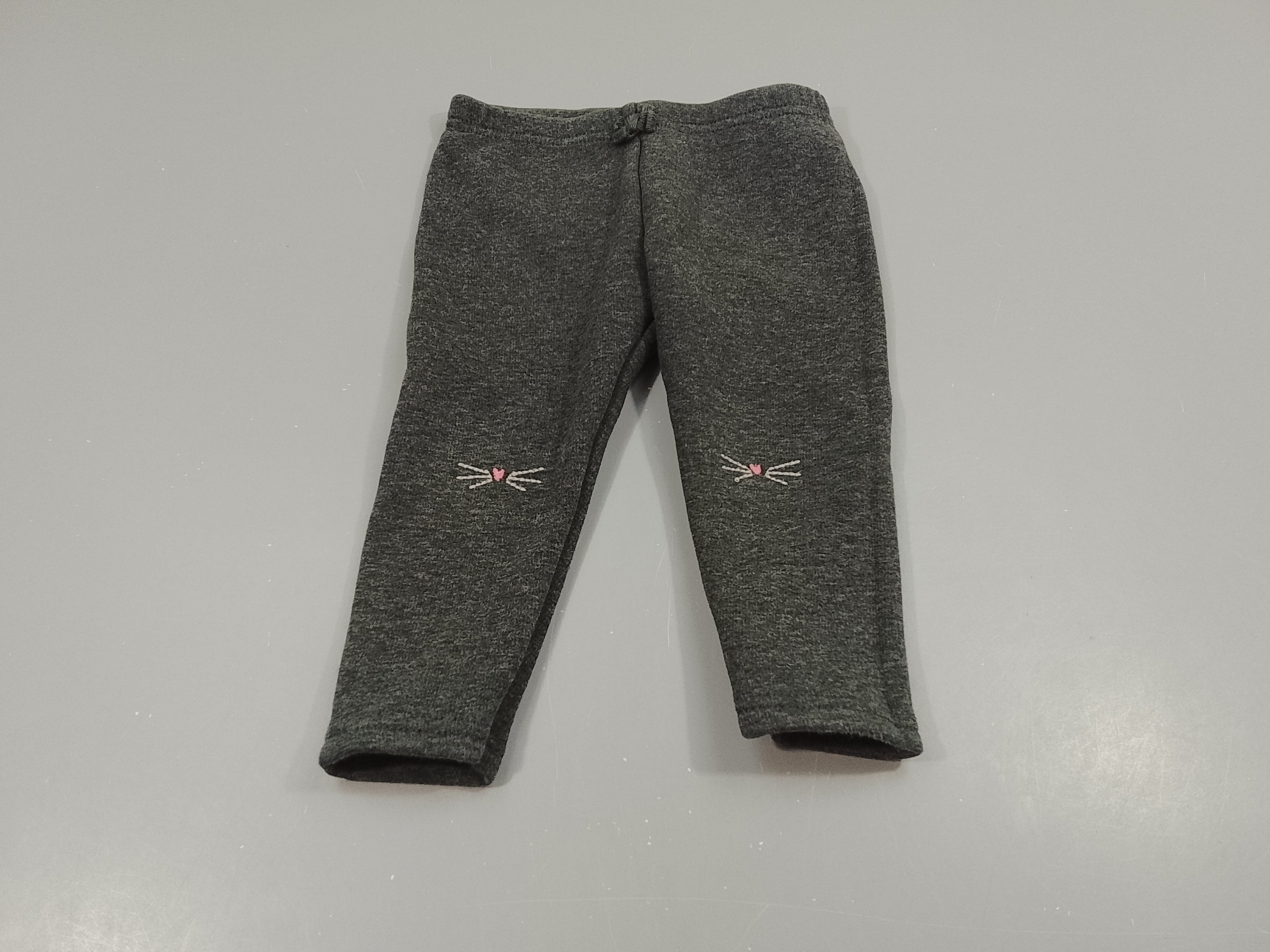 Legging chaud gris chiné, moustaches de chat brodées genoux