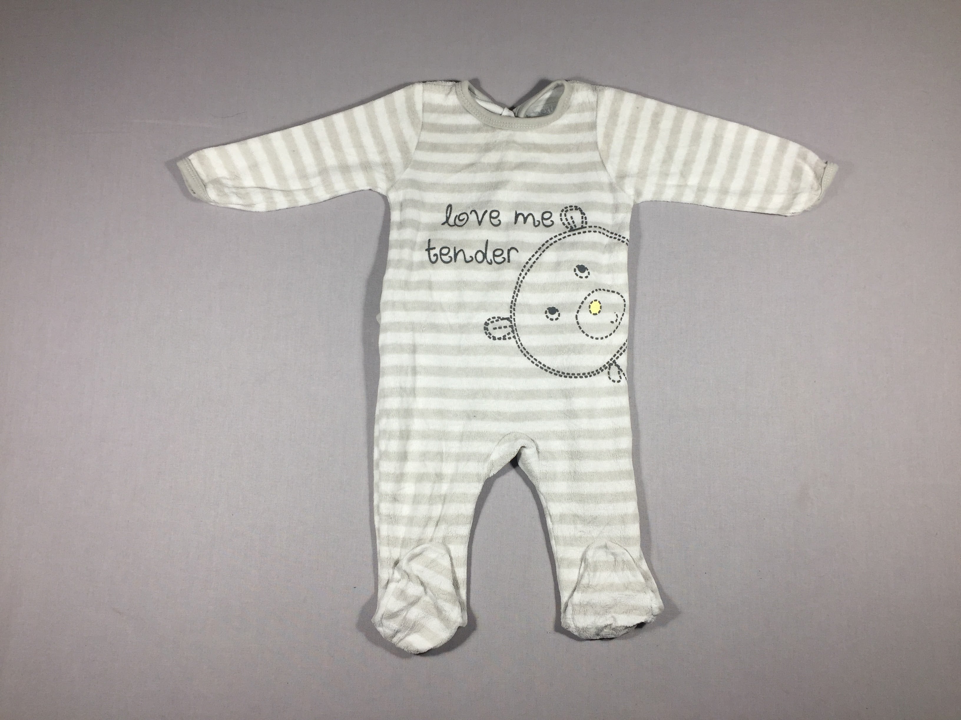 Pyjama velours ligné gris et blanc 