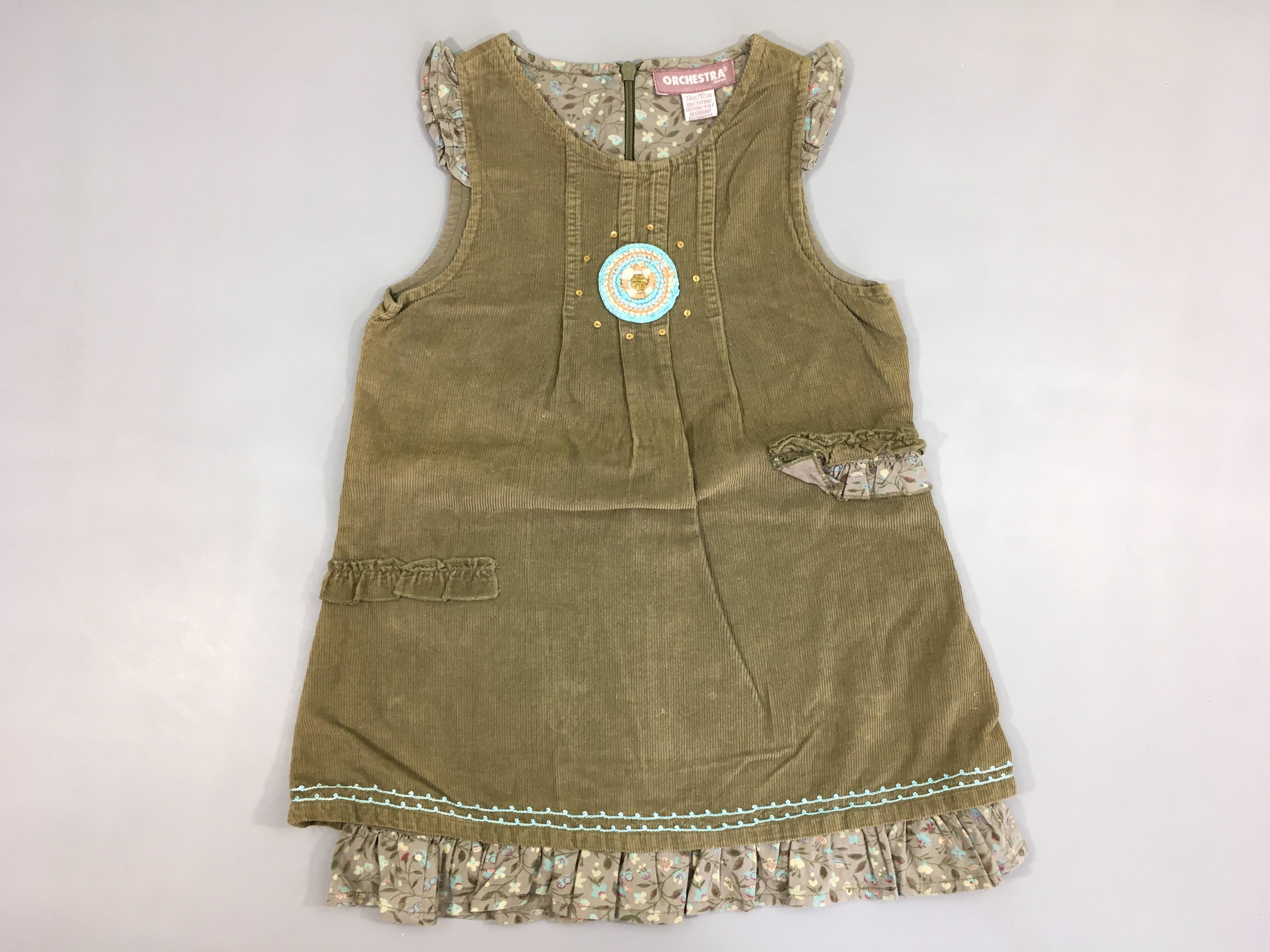 Robe s.m velours kaki effet superposé bas