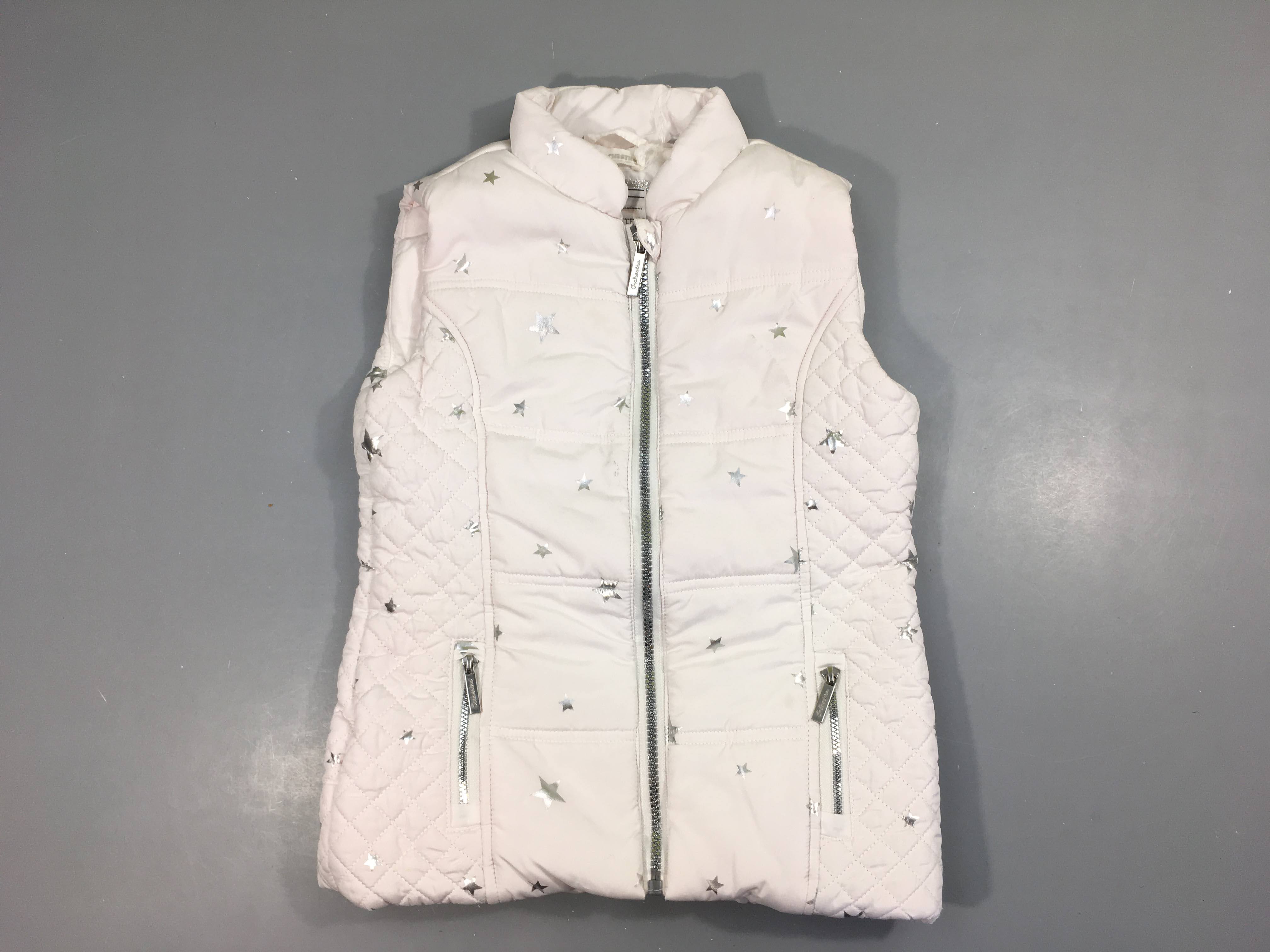Bodywarmer blanc étoiles argentées-Auréole et tache gris long tirette