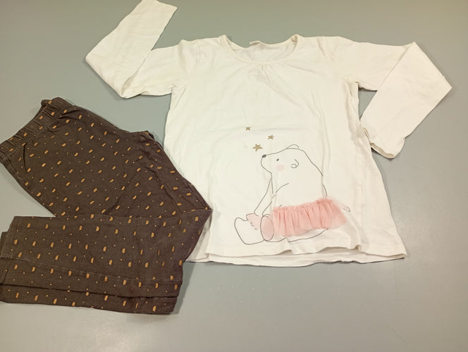 Pyjama 2pcs jersey dessus blanc ours en tutu ( quelques taches)+ Pantalon  gris courrones dorées, moins cher chez Petit Kiwi