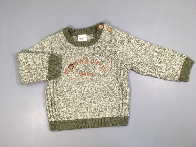 Pull kaki chiné Wonderful, moins cher chez Petit Kiwi