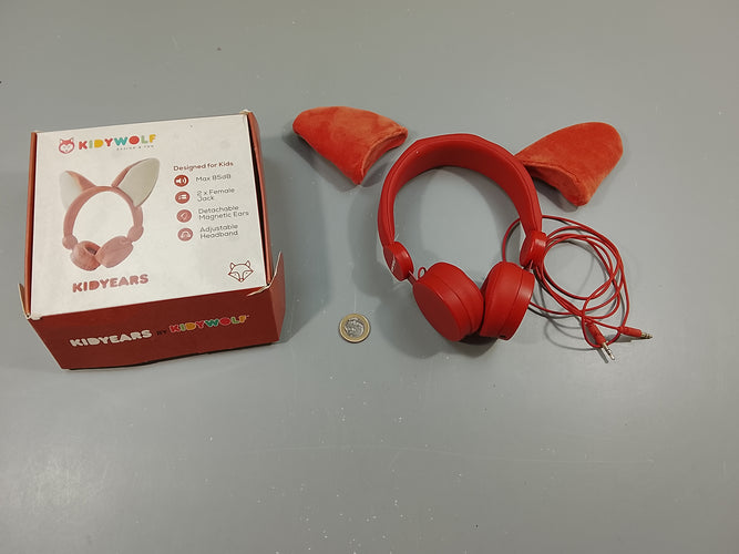 Casque audio filiaire orange oreilles de renard aimantées Kidyears Kydywolf, moins cher chez Petit Kiwi