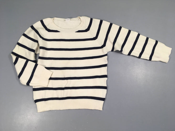 Pull écru rayé bleu foncé, moins cher chez Petit Kiwi