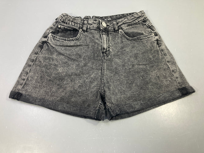 Short jean gris délavé taille haute revers, moins cher chez Petit Kiwi