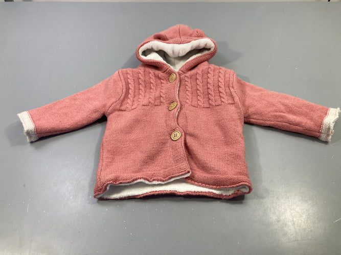 Gilet veste capuche oreilles rose, torsadée, doublé velours, moins cher chez Petit Kiwi