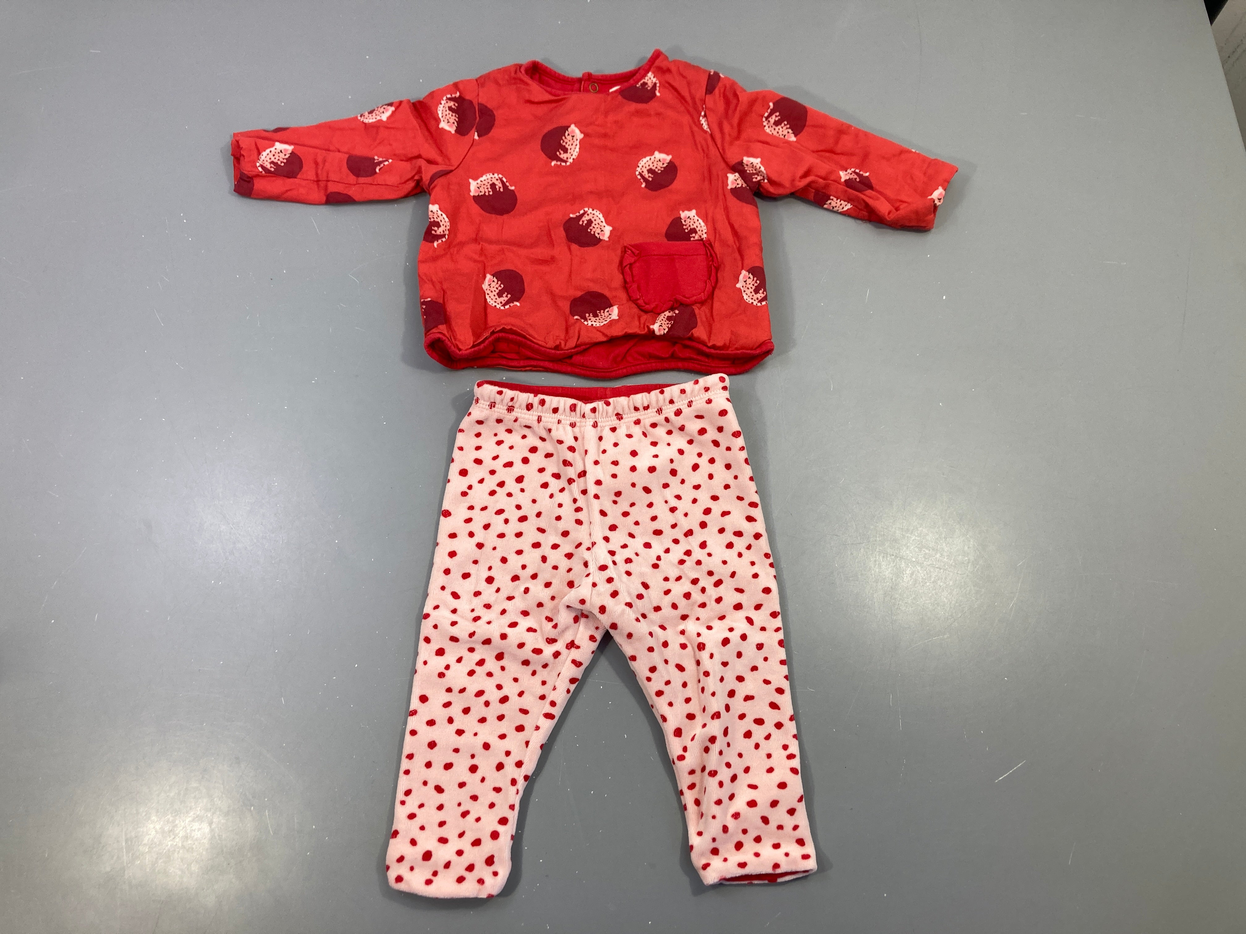 Sweat rouge léopard + pantalon rose pois velours
