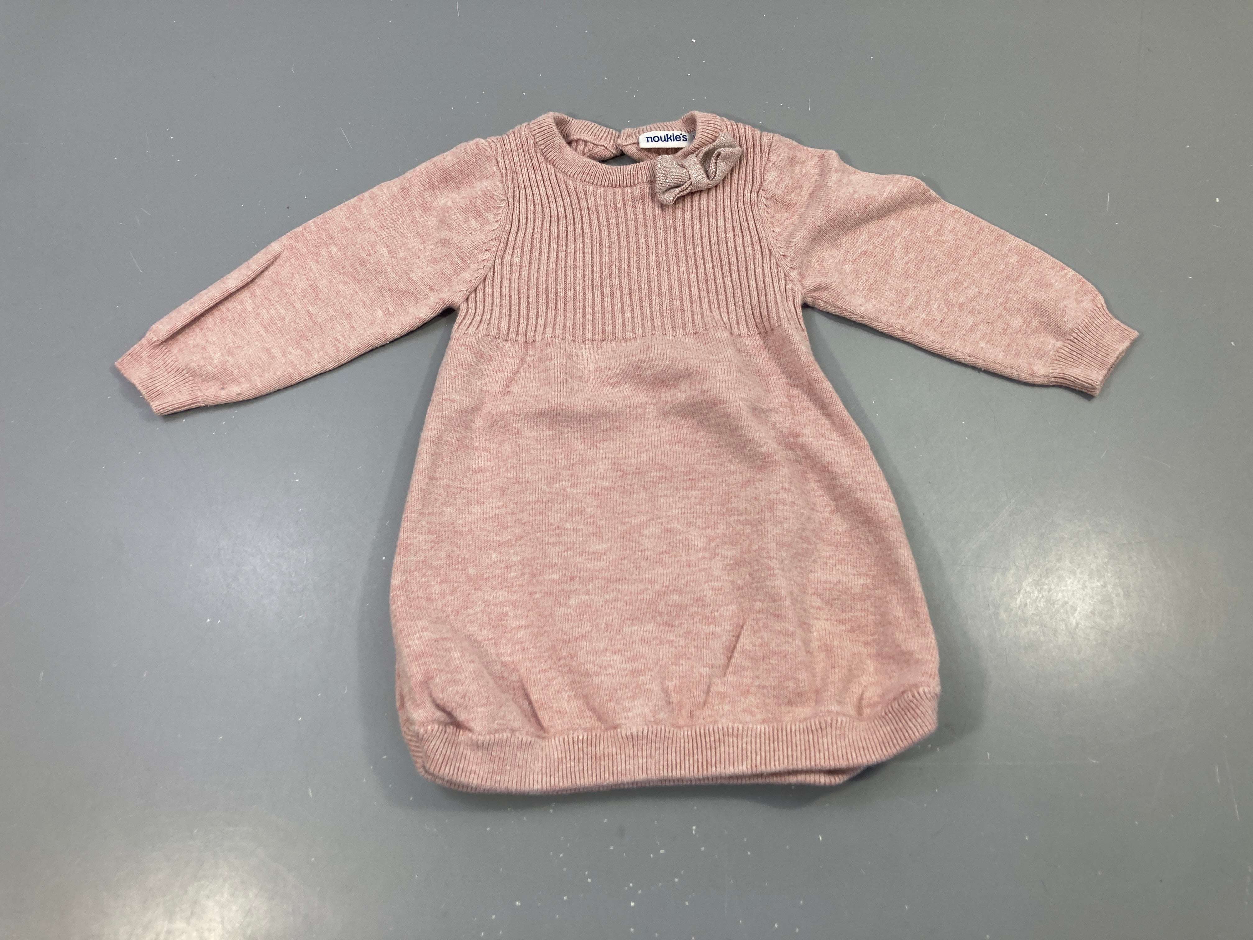 Robe tricot rose, noeud dos 5% Cachemire