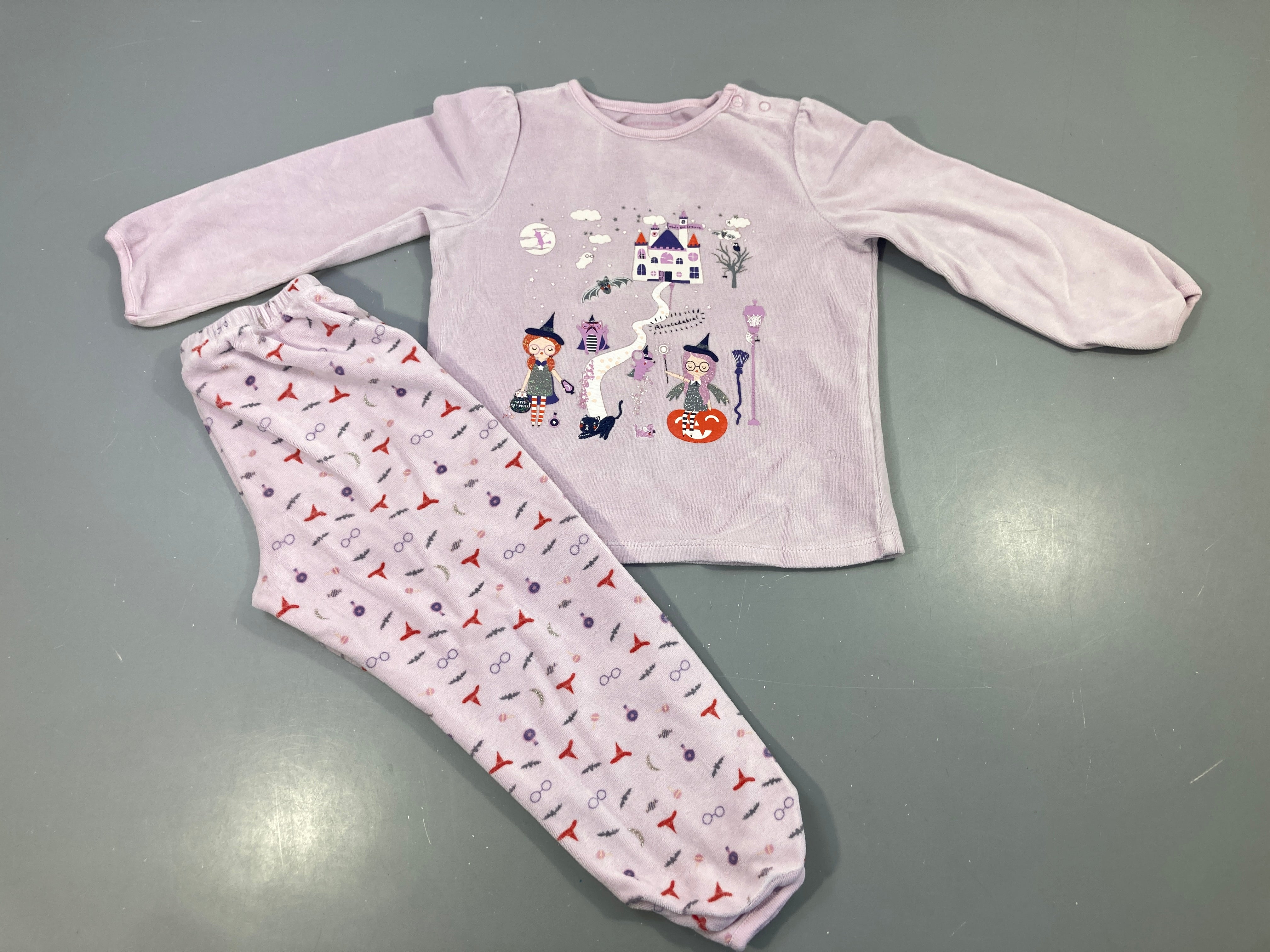 Pyjama 2pcs velours lavande, motif sorcières Halloween