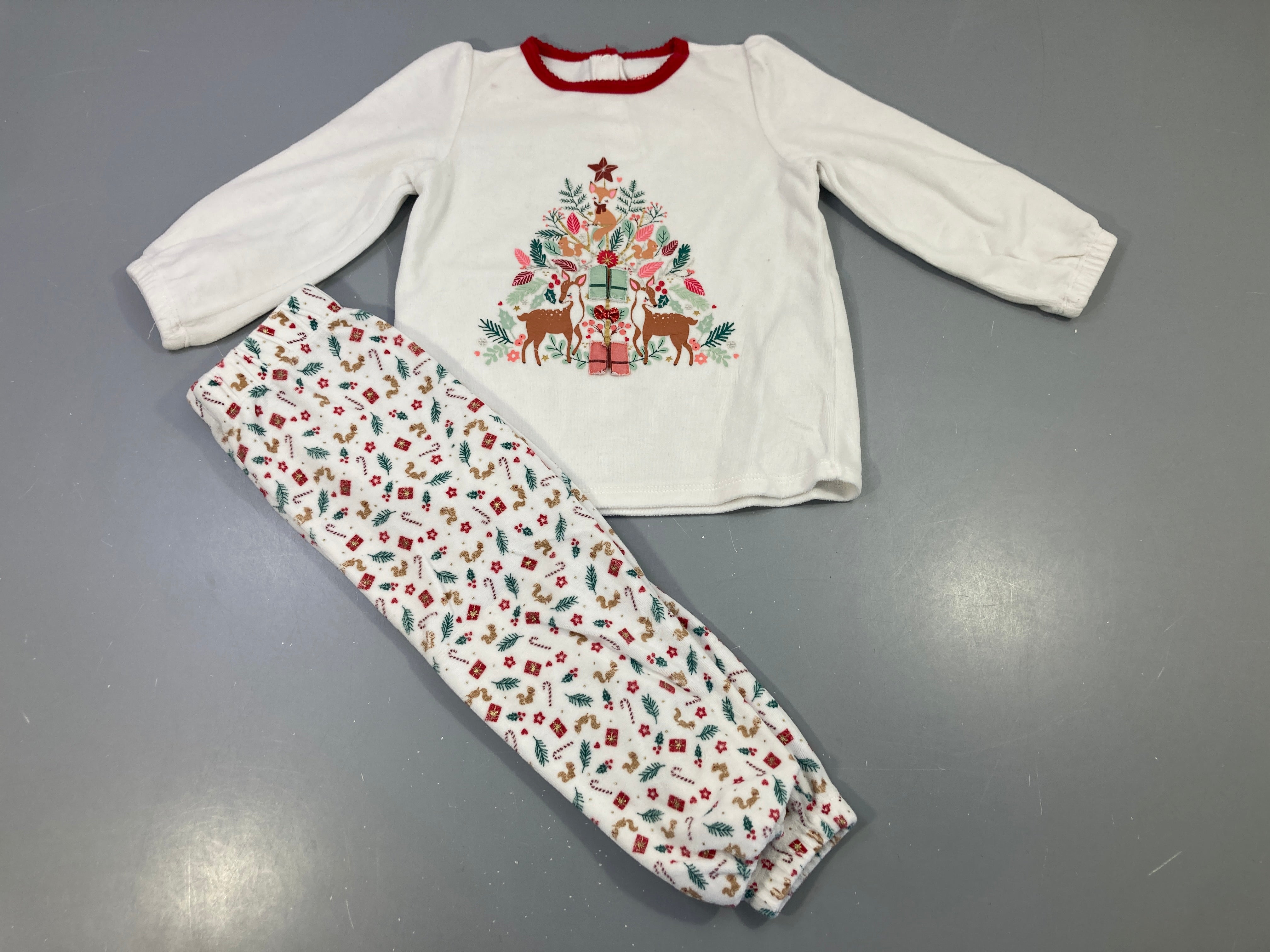 Pyjama 2pcs velours blanc, motif biches Noël