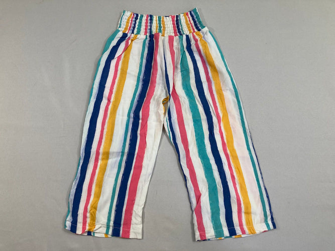 Pantalon fluide blanc ligné couleur, moins cher chez Petit Kiwi