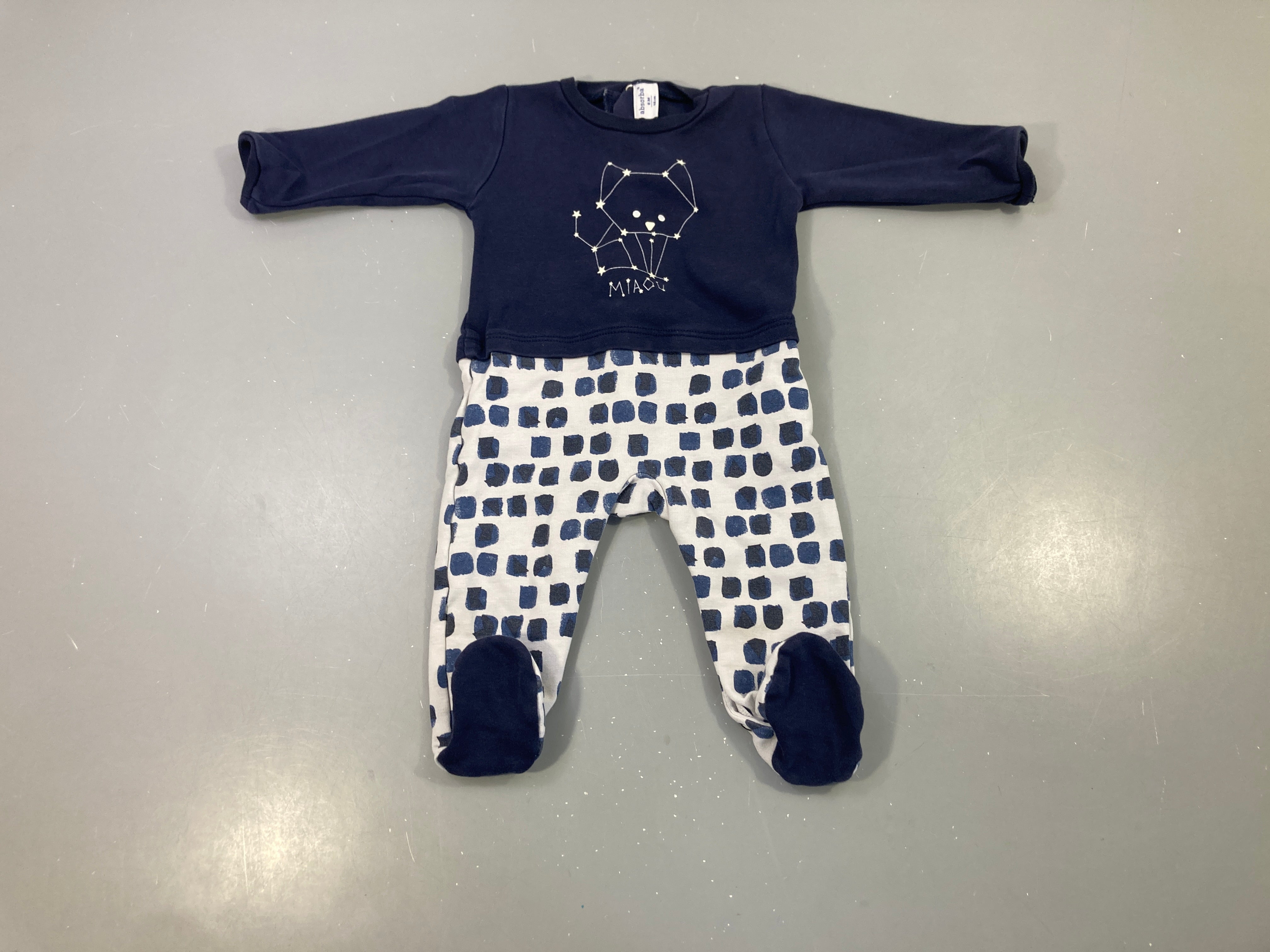 Pyjama 2pcs marine, motif chat constellation, pantalon carreaux