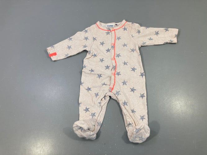 Pyjama beige étoiles, liseré orange fluo, moins cher chez Petit Kiwi