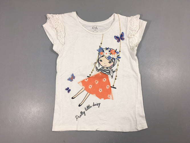 T-shirt m.c blanc fille balançoire dentelle épaules, moins cher chez Petit Kiwi