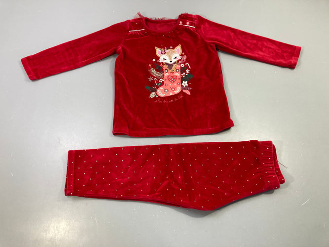 Pyjama 2pcs velours rouge, renard chaussette Noël, étoiles dorées, moins cher chez Petit Kiwi