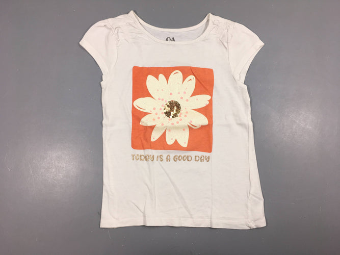 T-shirt m.c blanc fleur sequins, moins cher chez Petit Kiwi