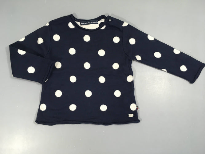 Pull bleu foncé pois blancs, moins cher chez Petit Kiwi