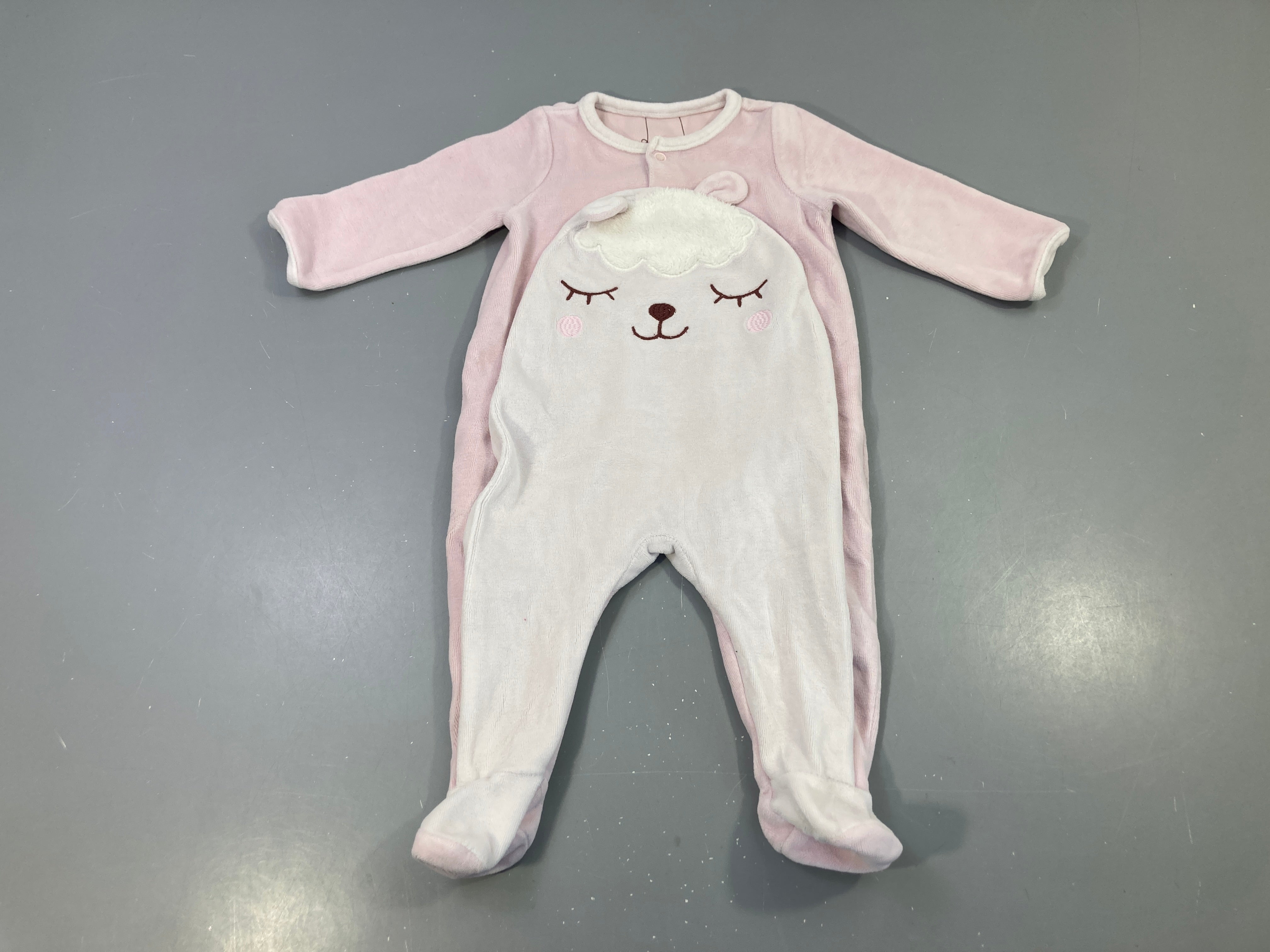 Pyjama velours rose/écru, tête mouton moelleuse