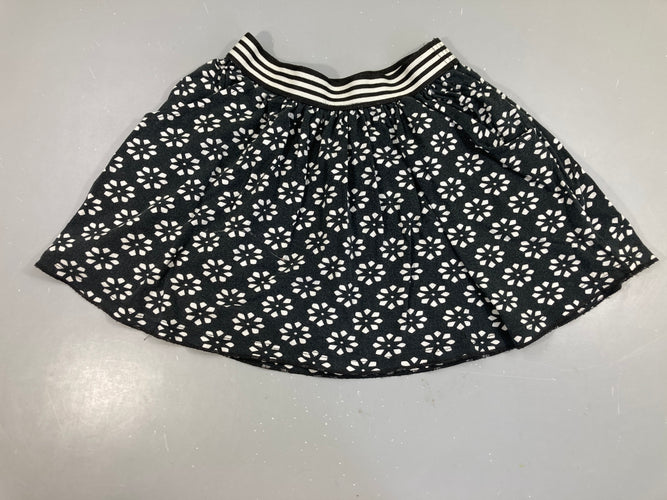 Jupe jersey anthracite fleurs géométrique blanches légèrement délavée, moins cher chez Petit Kiwi