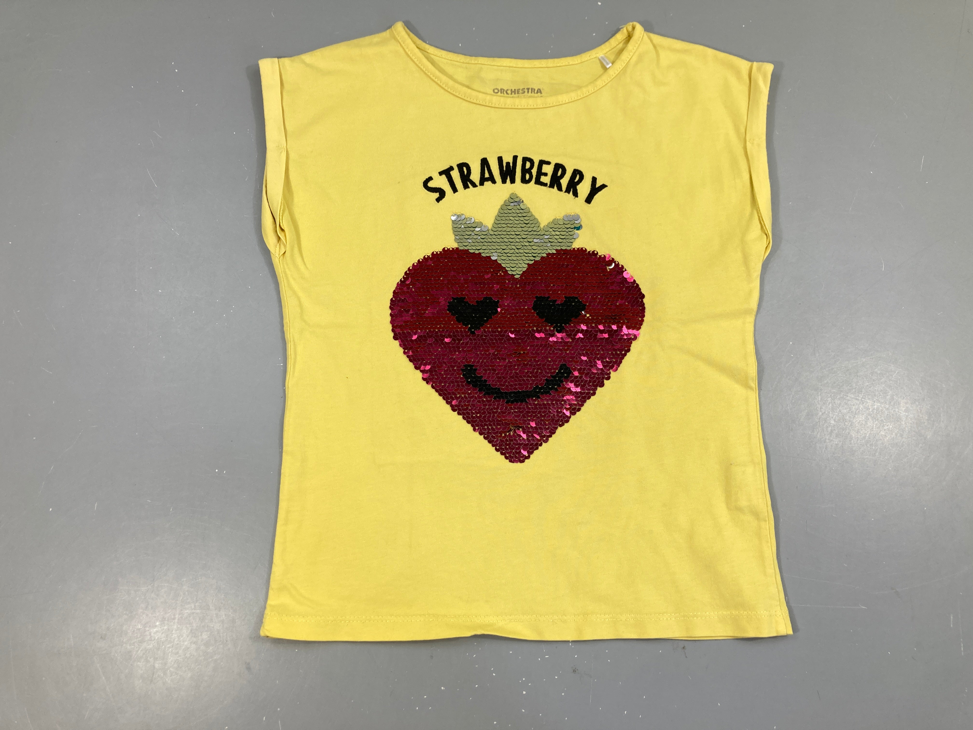 T-shirt m.c jaune Strawberr.y sequins