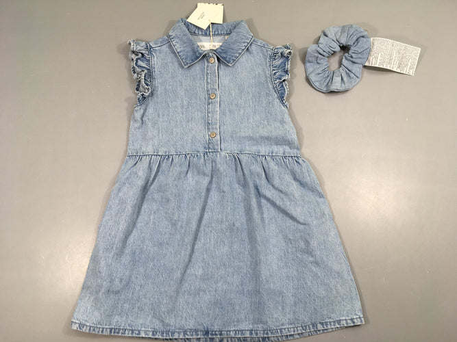 NEUF robe chemise m.c en jean + chouchou assorti, moins cher chez Petit Kiwi